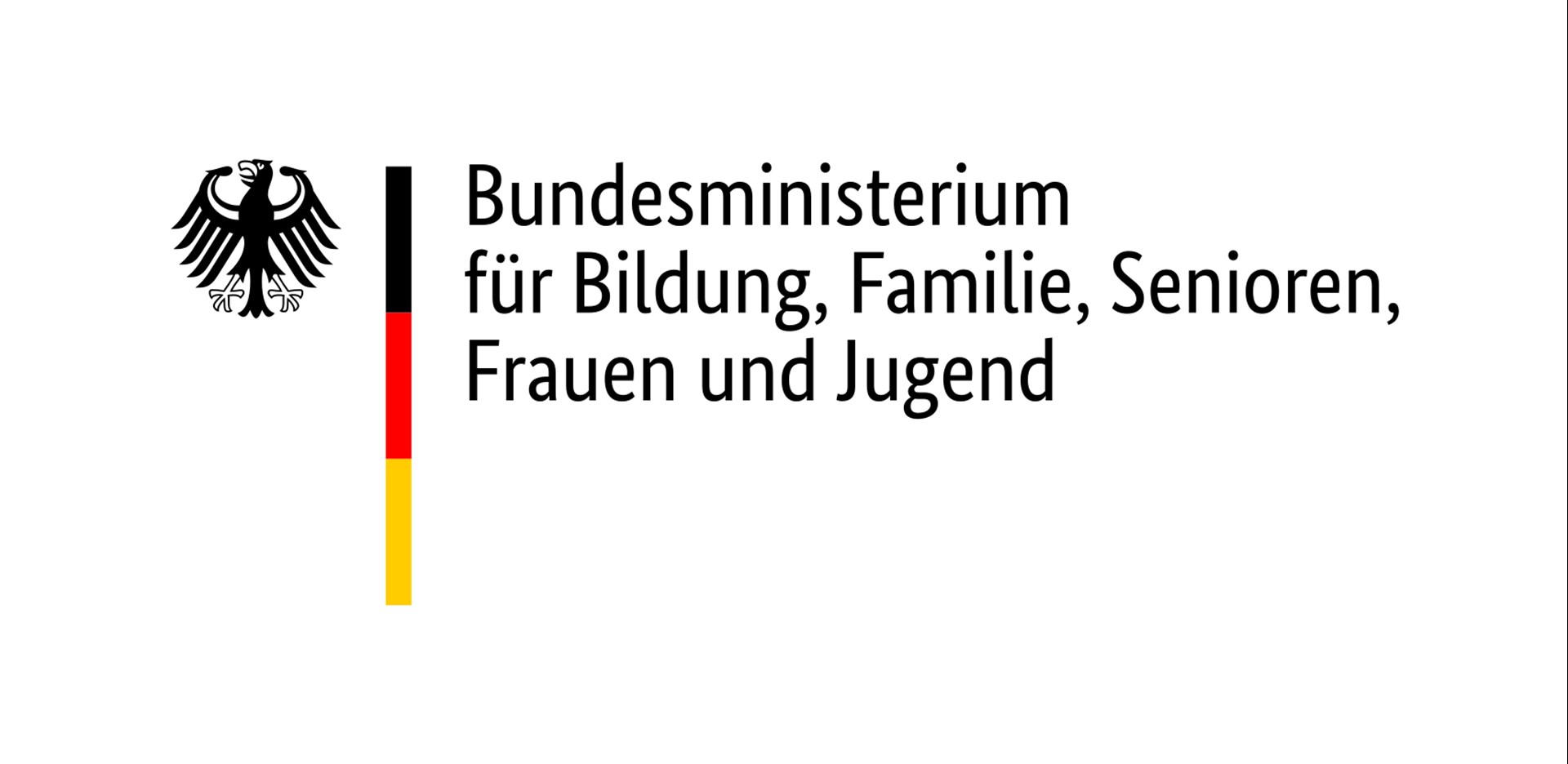 Logo des Bundesministeriums für Bildung, Familie, Senioren, Frauen und Jugend: Bundesadler, rechts daneben eine angedeutete Deutschland-Flagge, dazu der Name des Ministeriums.